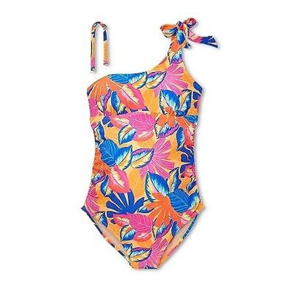 NEW Asymmetric Tie One Shoulder One Piece Maternity Swimsuit Floral Size Large - Picture 1 of 6
